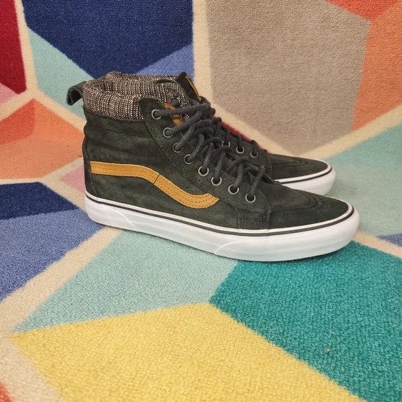 Vans Sk8-Hi MTE Forest Green Suede Mustard Yellow Stripe High Top Sneakers Men 8 - Picture 1 of 8
